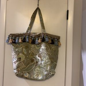 Too Cute Reversible Tote , beach bag with tassel trim